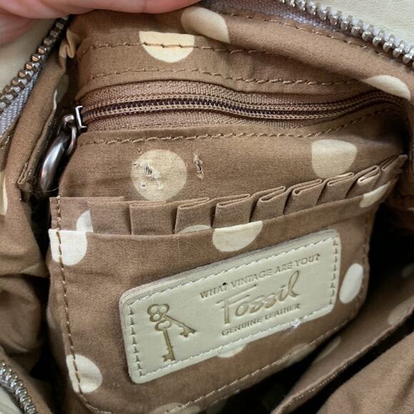 Fossil Patchwork Leather/Canvas Hobo Cream/Tan/Orange Bag - Picture 7 of 7